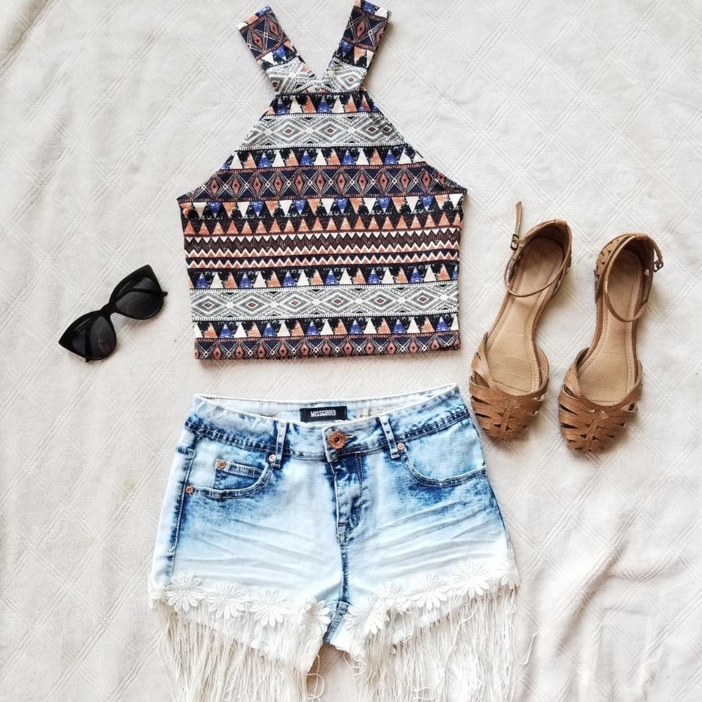 Forever 21, Colorful Tribal Print Halter Crop  - S